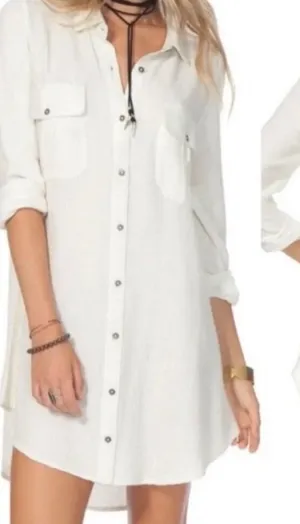Rip Curl Ava Shirt Dress Vanilla White Waffle Knit Button Down Mini M‎ thumbnail 1