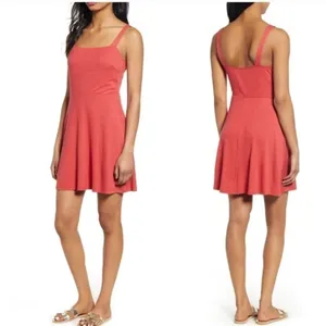 All In Favor Cardinal Red Ribbed Knit Tank Fit Flare Dress Sz LARGE thumbnail 2