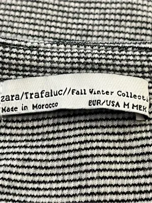 Zara Trafaluc Off Shoulder Crop Top Ribbed Stretch Striped White Black M thumbnail 3