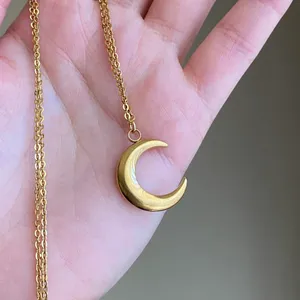 Handmade gold stainless steel celestial whimsical vintage simple moon necklace🌟 thumbnail 5