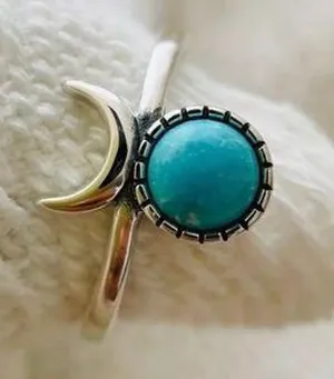 Celestial “Half Moon” Turquoise Silver Ring Piece Size none thumbnail 1