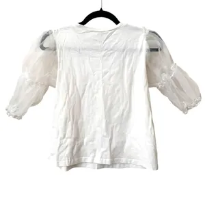 ZARA Organza Statement Sleeve Crewneck Top‎ White Small thumbnail 3