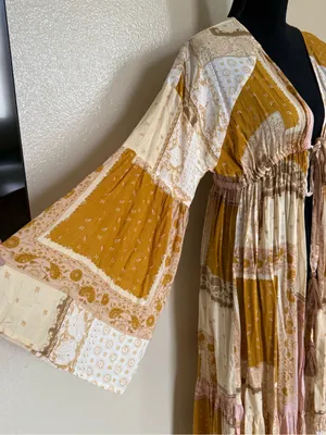 Dress Forum Boho Patchwork Paisley Maxi Kimono Duster Bell Sleeve S NWOT thumbnail 4