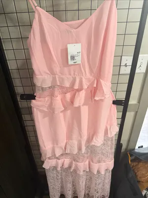 Women’s Pink Ruffle Lace Maxi Dress - Classic Girls' Party Dress thumbnail 2