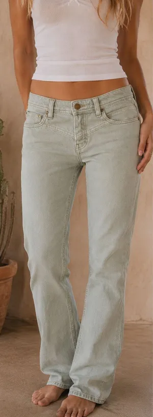 Free People We The Free Western Yoke Sage Green Low Rise Straight Denim Jeans thumbnail 1