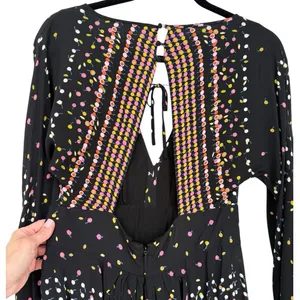 Free People Coryn Boho Long Sleeve Printed Mini‎ Dress Black Size 6 Festival thumbnail 7