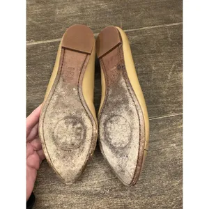 TORY BURCH BEIGE LEATHER HUGO‎ BOW POINT TOE GOLD REVA BALLET FLATS Size 8.5 thumbnail 6