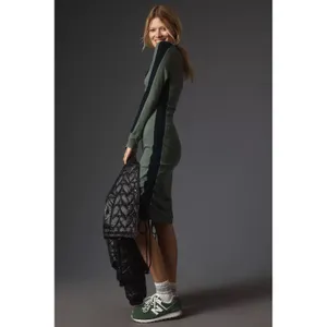 Anthropologie Daily Practice Women Dress L‎ Green Ribbed Ruched Polo Colorblock thumbnail 5