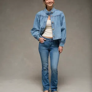American Eagle Cropped Denim Jacket Women’s Medium Blue Puff Sleeve Button Front NWT thumbnail 6