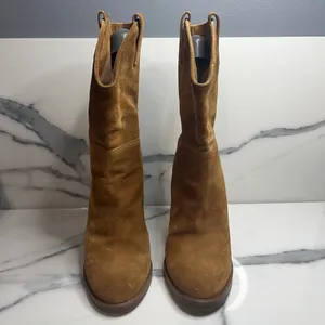 Sigerson Morrison Minimalist Women's Brown Suede Block Heel Boho Western Sz 7 thumbnail 2