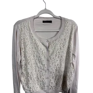 Mikarose‎ XL Cream Cardigan Women's Lace Front Button Up Modest Romantic thumbnail 2