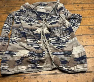 Lucky Brand Womens Open Cardigan Sweater Small Navy Tribal Aztec Long Pockets‎ thumbnail 1