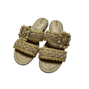 Sam Edelman Elisa Natural Raffia Slide Sandals Size 6.5 Beaded thumbnail 3