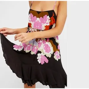 Free People Mini Dress Womens‎ Small Black Pink Floral Mirror Boho Festival thumbnail 5