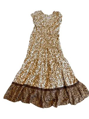 Soft Surroundings Kara Animal Print Maxi Dress Flowy Tiered Neutral Size XS thumbnail 1