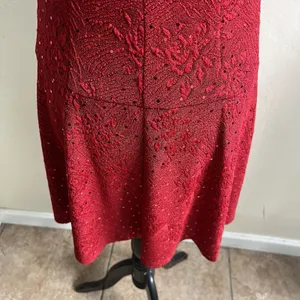 Connected Apparel Red Floral Sparkle Fit & Flare Mini Dress Size 6 Petite Y2K thumbnail 9