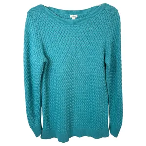 LL Bean Large Sweater Teal Textured Knit Crew Neck Long Sleeve Cotton‎ 1702 thumbnail 2
