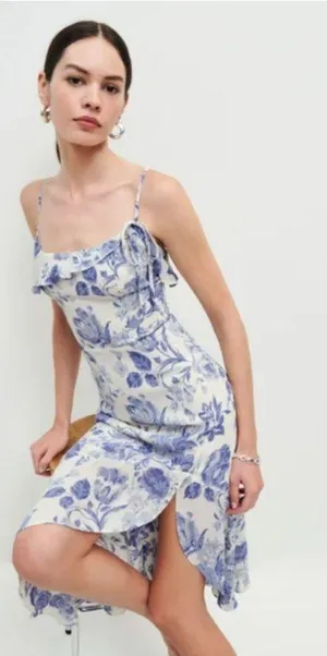 By JL luxe Floral Blue and White Dress spaghetti strap size L new with tags thumbnail 1