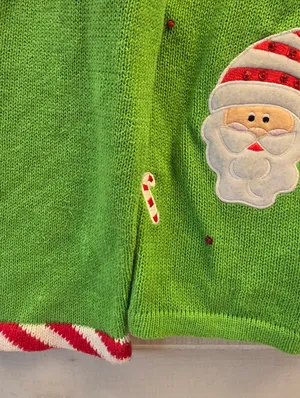 {L} Vintage Christmas Santa Claus Knit Sweater Cardigan Embroidered Embellished thumbnail 4