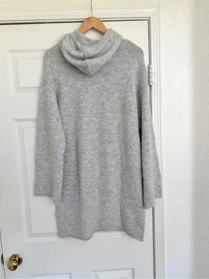 Aritzia Wilfred Free Cozy Light Gray Hooded Knit Wool Blend Sweater Dress S NWT thumbnail 6
