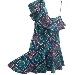 Josie natori premium cotton printed ruffle flare mini off shoulder dress thumbnail 2