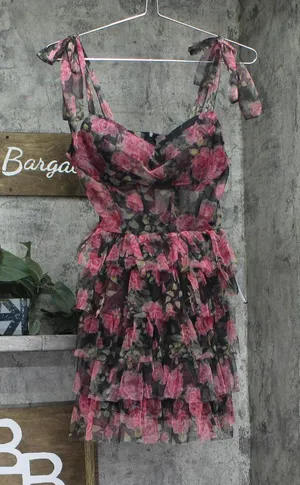 B. Darlin Juniors Tiered Mesh Mini Dress Sleeveless P25AE07 Black / Pink 7/8 thumbnail 1