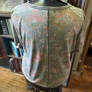 Free People boho rose print cropped raw hem S knit top thumbnail 2