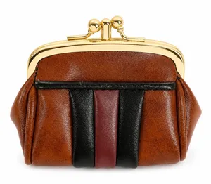 Vintage 70s Coin Purse Kiss Lock Coin Purse Pouch Striped Faux Leather Retro thumbnail 1