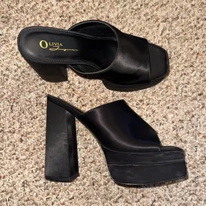 Chunky Platform Heel Mules Satin Black 9 thumbnail 1
