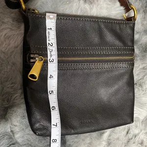 Fossil cow hide leather Black Leather Crossbody Bag with Gold Accents thumbnail 10