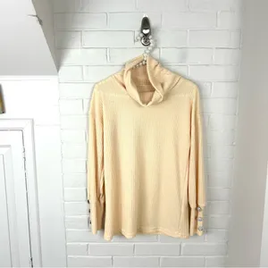 Amazon Butter Yellow Cowl Neck Lightweight Ribbed Knit Top Size M thumbnail 2