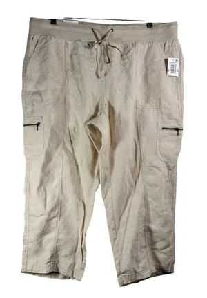 Style & Co Womens XL Beige 100%‎ Linen Capri Cargo Pants Mid Rise Comfort Waist thumbnail 1