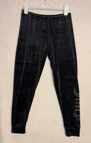 Juicy Couture Black Velour Joggers‎ Rhinestone Logo Y2K Sleepwear Pants Small thumbnail 1