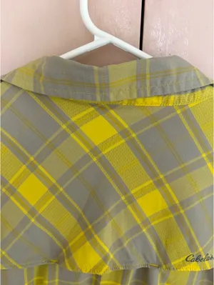 Cabela's Men Yellow Gray Plaid Vented Fishing Short Sleeve Outdoor Button Up thumbnail 7