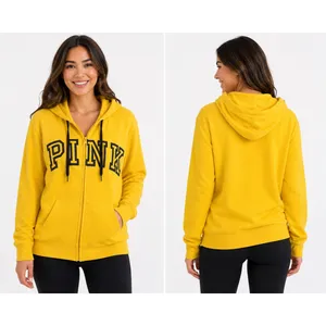 PINK Victoria's Secret Hoodie Women Large Yellow Full Zip Logo Sweatshirt thumbnail 17