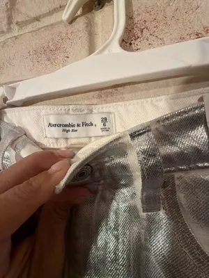 Abercrombie & Fitch High Rise Silver Metallic Coated Denim Midi Skirt thumbnail 2