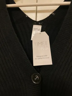 NEW! Time and Tru Black Knit Open Front Ribbed Ruana Shawl Wrap Poncho One Size thumbnail 3