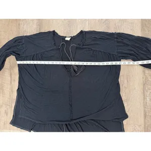 Free People We The Free Black Tassel Tie V-Neck Linen Blend‎ Top Size M thumbnail 11