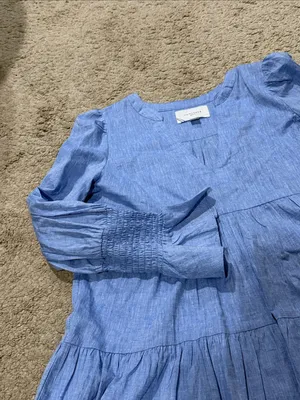 Pomander Place kenzo chambray Light Blue Tiered Long-Sleeve Dress size S EUC thumbnail 5
