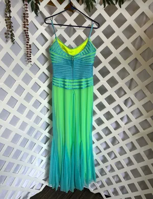 Mary. L Couture Neon Green Aqua Formal Gown Maxi Dress Size 4 Prom Pageant thumbnail 3