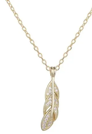 18k gold filled 925 Sterling silver necklace feather pendant link chain thumbnail 2