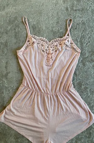 Victoria’s secret baby pink lace trimmed romper thumbnail 3