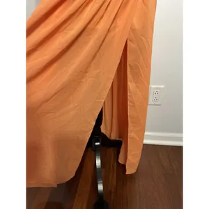 Maeve Anthropologie OrangePleated Maxi Skirt SizeMedium Elastic Waist Side Slits thumbnail 4