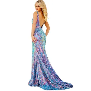 Jovani Sequin Gown Irridescent Blue 08099 Size 2 NWT thumbnail 2