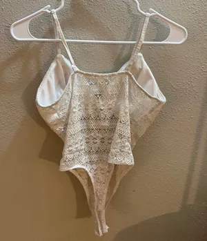 Bozzolo White Lace Intricate Sheer Bodysuit - Size Medium thumbnail 2