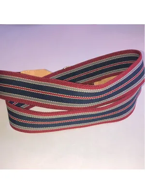 Striped Canvas Belt with Leather Accents - Red, Navy, Cream thumbnail 4