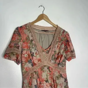 Ranna Gill Dress Floral V-Neck Embroidered Flowy Brown Rose Boutique Size 8 thumbnail 7