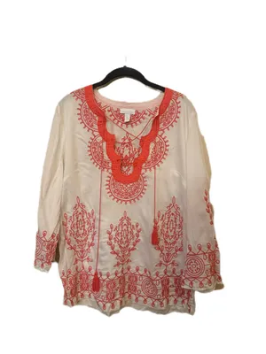 Charter Club White Tunic with Orange Embroidery thumbnail 2