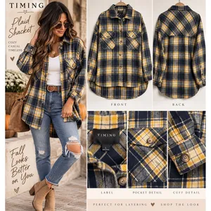 Timing Plaid Shacket Navy Blue Yellow Flannel Shirt Jacket Large thumbnail 2