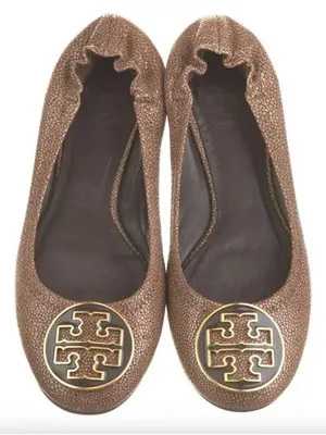 Tory Burch Reva Stingray Ballet Flats Bronze Brown Logo Flats Size 10 *PROJECT thumbnail 1